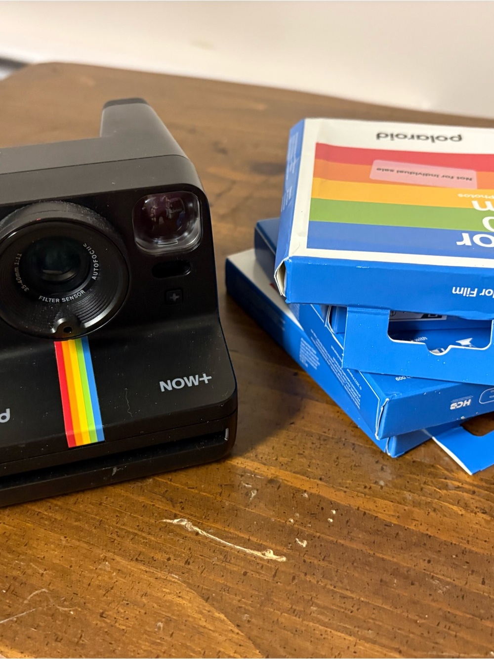 Polaroid NOW+ Instant Camera in Black with Rainbow Stripe